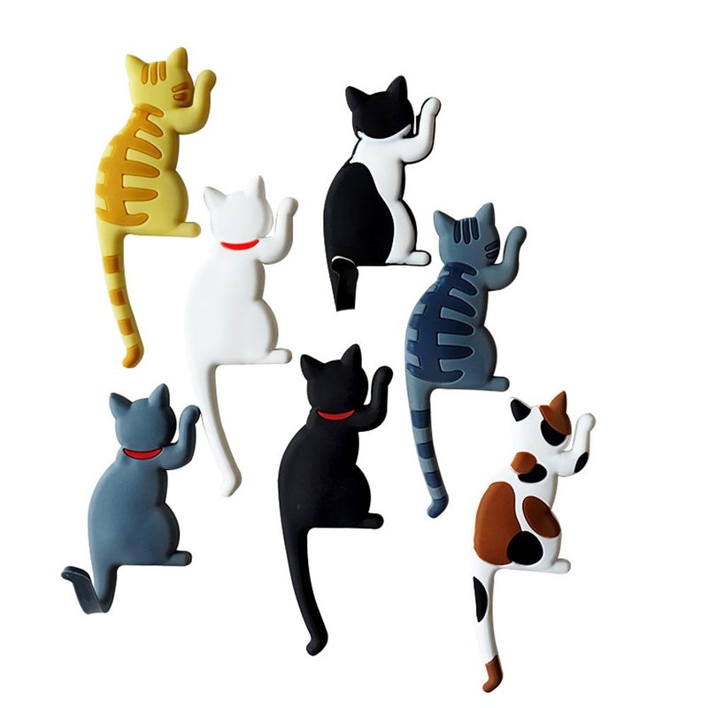 Comidox Cute Multifunction Cat Magnetic Refrigerator Sticker Fridge Magnet Hanging Hook 2 in 1 Gray cat/Black white cat/Yellow striped cat/Gray Yellow striped cat 4pcs - Image 3
